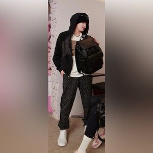 Coach‎ Signature Logo Pattern Full Zip Hoodie Mens Size XL